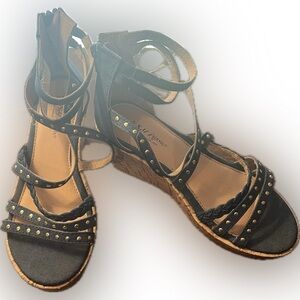 Self Esteem Denim Strappy Wedge Sandals Girls Size 3